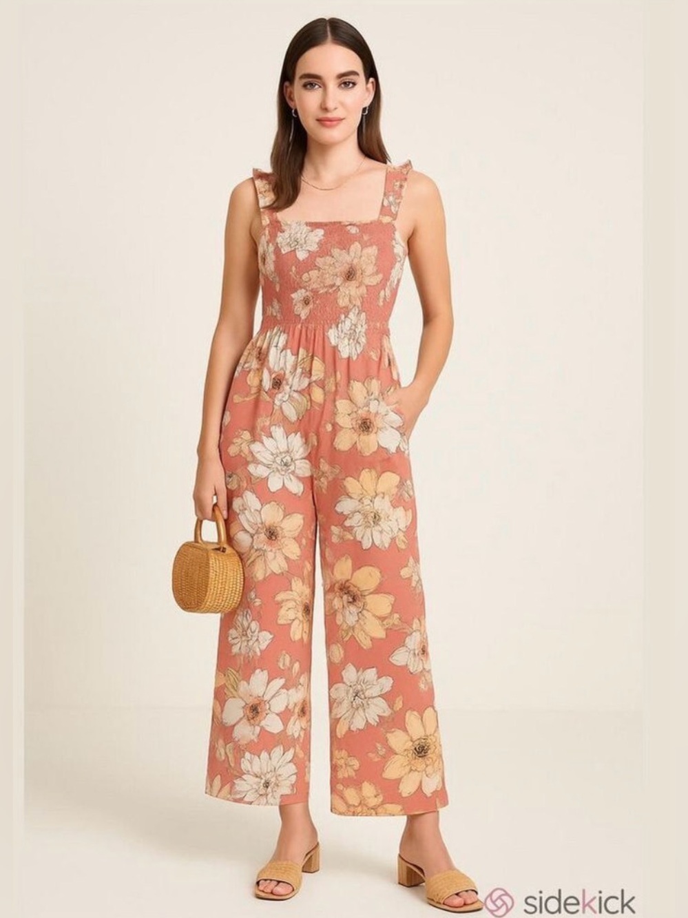 Aritzia Wilfred Chianti floral jumpsuit warm Sienna Subtle Mints 2XS
